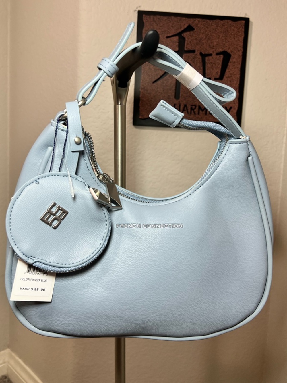 French Connection NWT $98 Sabrina  Powder Blue Shoulder Bag and Coin Purse - Picture 3 of 16